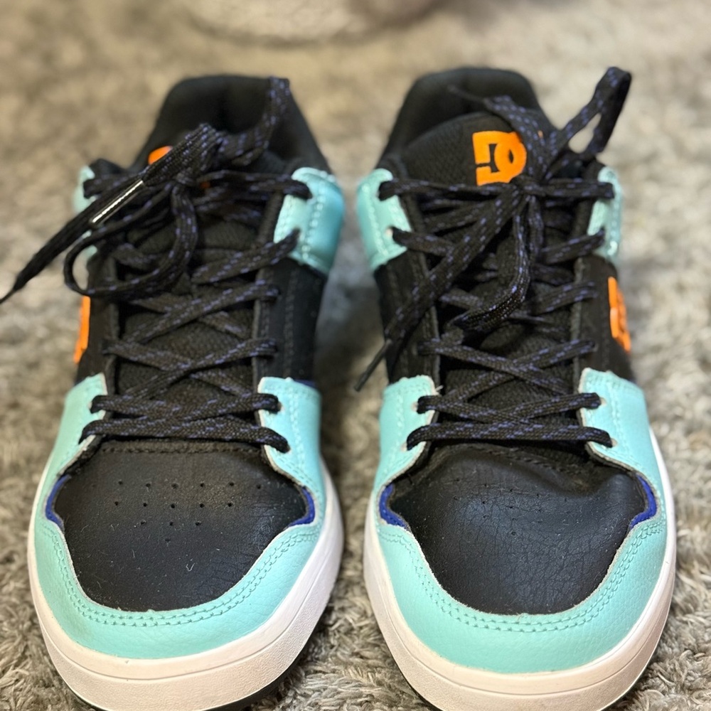 DC Kids' Sneakers in Black and Turquoise with Orange Accents